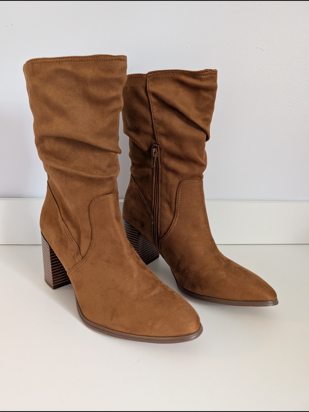 Market & Spruce Women's Tan Suede Mid-Calf Block Heel Boots Size 10